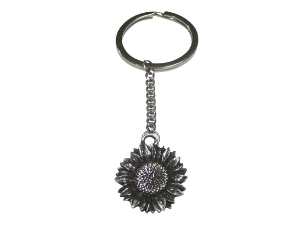 Silver Toned Sunflower Pendant Keychain