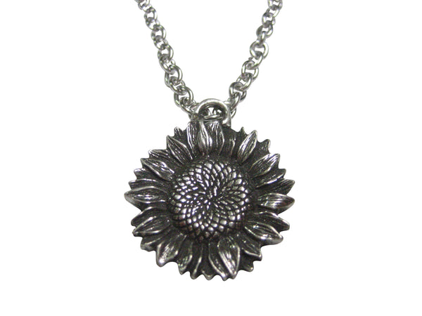 Silver Toned Sunflower Pendant Necklace