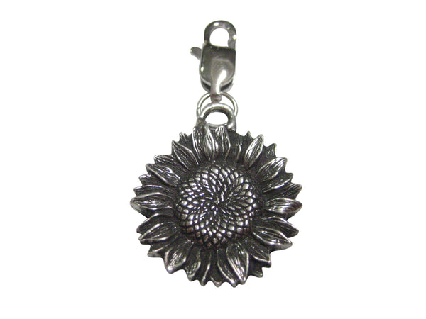 Silver Toned Sunflower Pendant Zipper Pull Charm