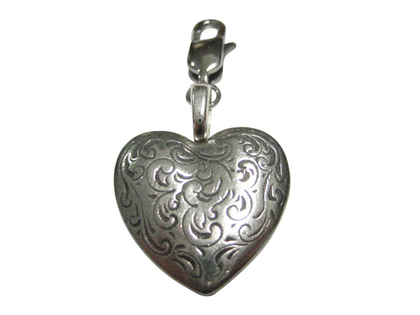 Silver Toned Swirly Heart Pendant Zipper Pull Charm