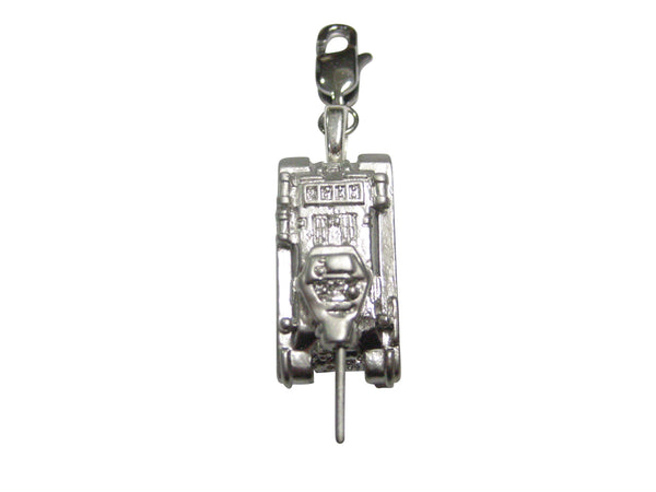 Silver Toned Textured Armor War Tank Pendant Zipper Pull Charm