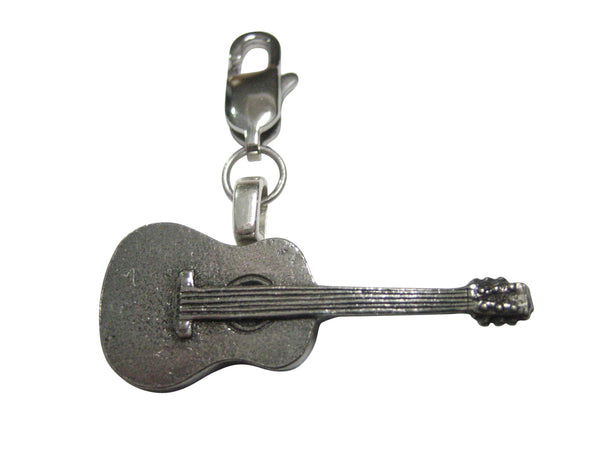 Silver Toned Textured Classic Guitar Pendant Zipper Pull Charm