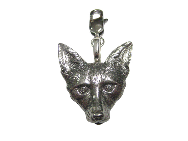Silver Toned Textured Fox Head Pendant Zipper Pull Charm