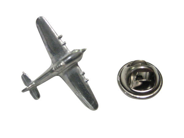 Silver Toned Textured Hurricane Plane Lapel Pin