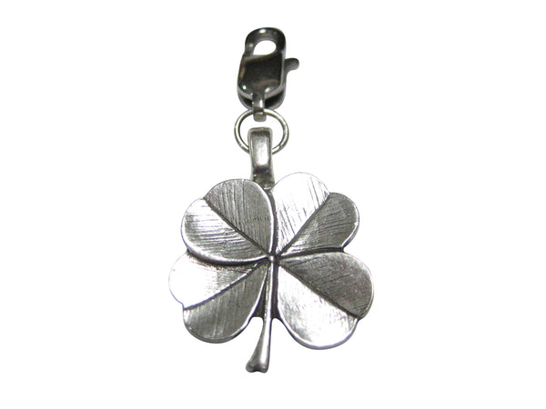 Silver Toned Textured Lucky Four Leaf Clover Pendant Zipper Pull Charm