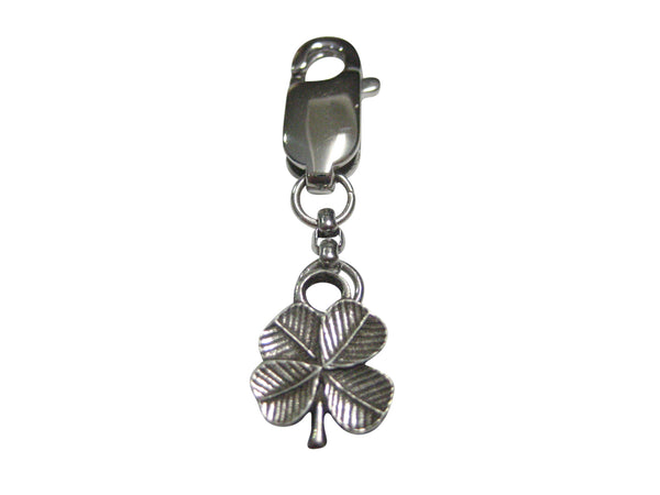 Silver Toned Textured Miniature 4 Leaf Clover Pendant Zipper Pull Charm