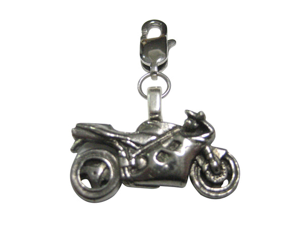 Silver Toned Textured Modern Motorcycle Pendant Zipper Pull Charm