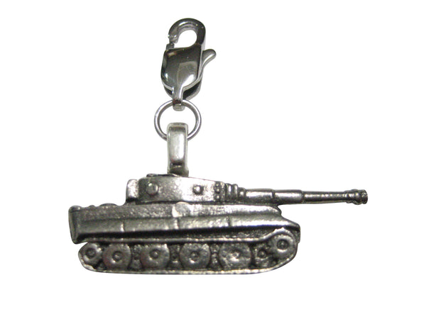 Silver Toned Textured Panzer War Tank Pendant Zipper Pull Charm