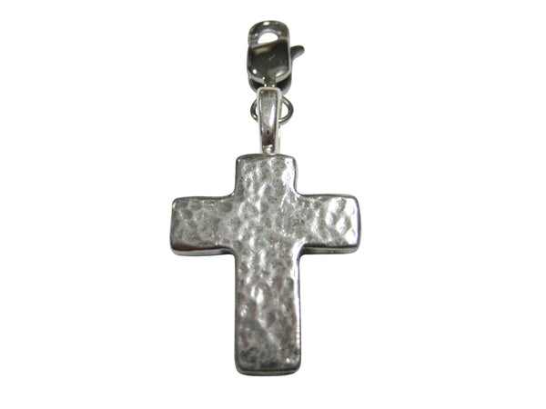 Silver Toned Textured Religious Cross Pendant Zipper Pull Charm