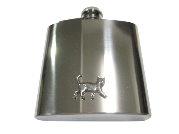 Silver Toned Textured Walking Cat 6oz Flask