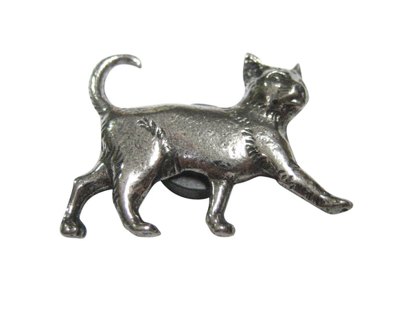 Silver Toned Textured Walking Cat Magnet