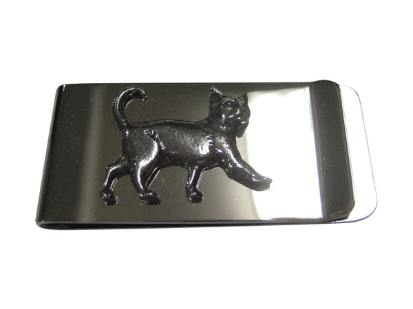Silver Toned Textured Walking Cat Money Clip