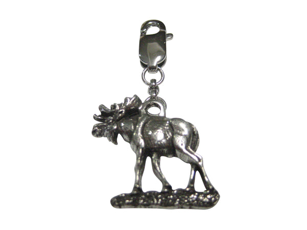 Silver Toned Textured Walking Moose Pendant Zipper Pull Charm