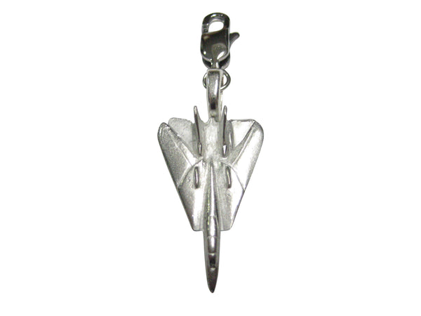 Silver Toned Tomcat Fighter Jet Plane Pendant Zipper Pull Charm