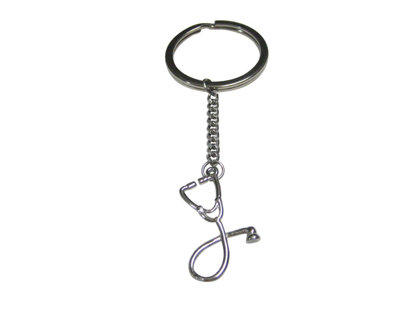 Silver Toned Vertical Medical Stethoscope Pendant Keychain
