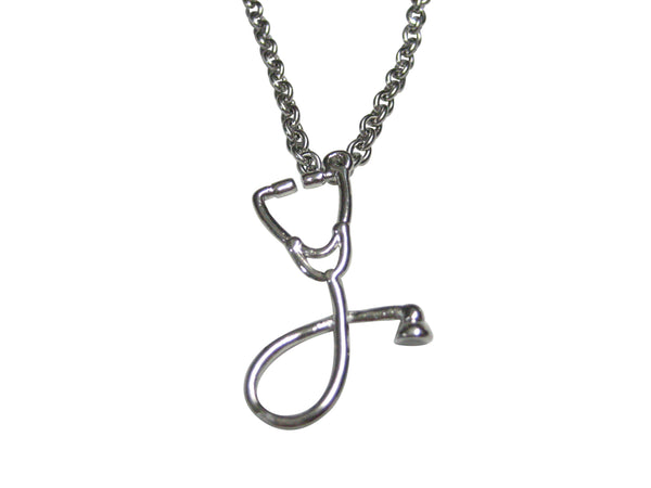 Silver Toned Vertical Medical Stethoscope Pendant Necklace