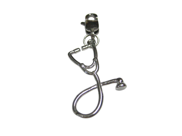 Silver Toned Vertical Medical Stethoscope Pendant Zipper Pull Charm