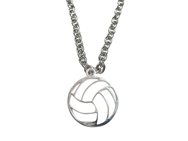 Silver Toned Volleyball Outline Pendant Necklace