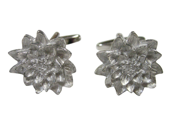 Silver Toned Water Lily Flower Cufflinks