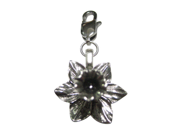 Silver Toned Welsh Daffodil Flower Pendant Zipper Pull Charm