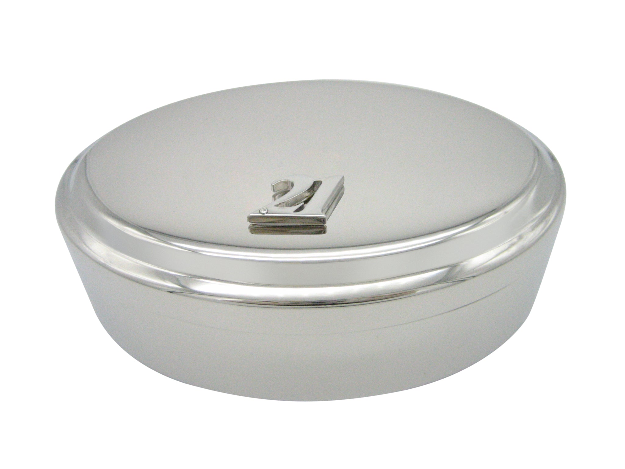 Silver Toned 21 Years Pendant Oval Trinket Jewelry Box