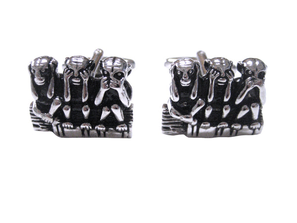 Silver Toned 3 Monkeys Cufflinks