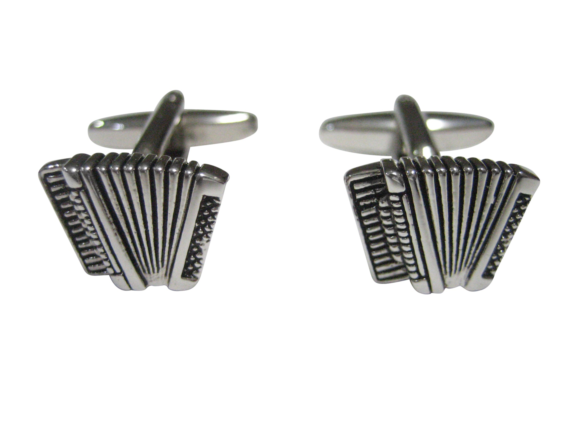 Silver Toned Accordian Music Instrument Cufflinks