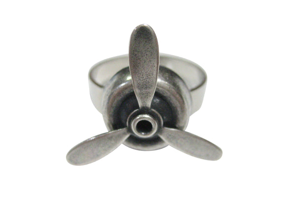 Silver Toned Airplane Propeller Pendant Adjustable Size Fashion Ring