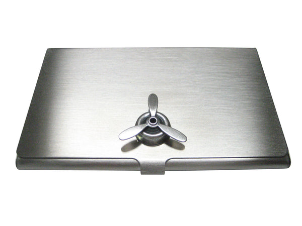 Silver Toned Airplane Propeller Pendant Business Card Holder
