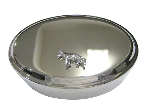 Silver Toned Alsatian German Shepherd Dog Oval Trinket Jewelry Box