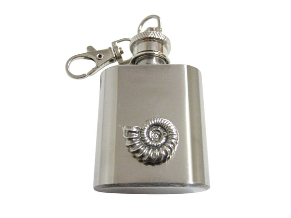 Silver Toned Ammonite Fossil Design 1 Oz. Stainless Steel Key Chain Flask