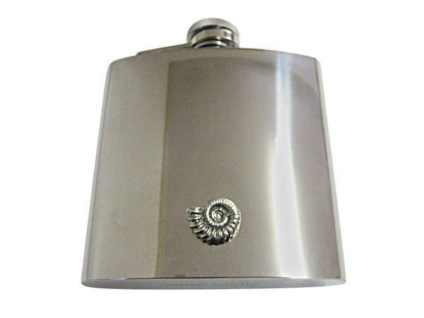 Silver Toned Ammonite Fossil Design 6 Oz. Stainless Steel Flask