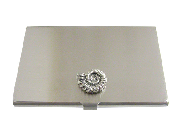 Silver Toned Ammonite Fossil Design Business Card Holder