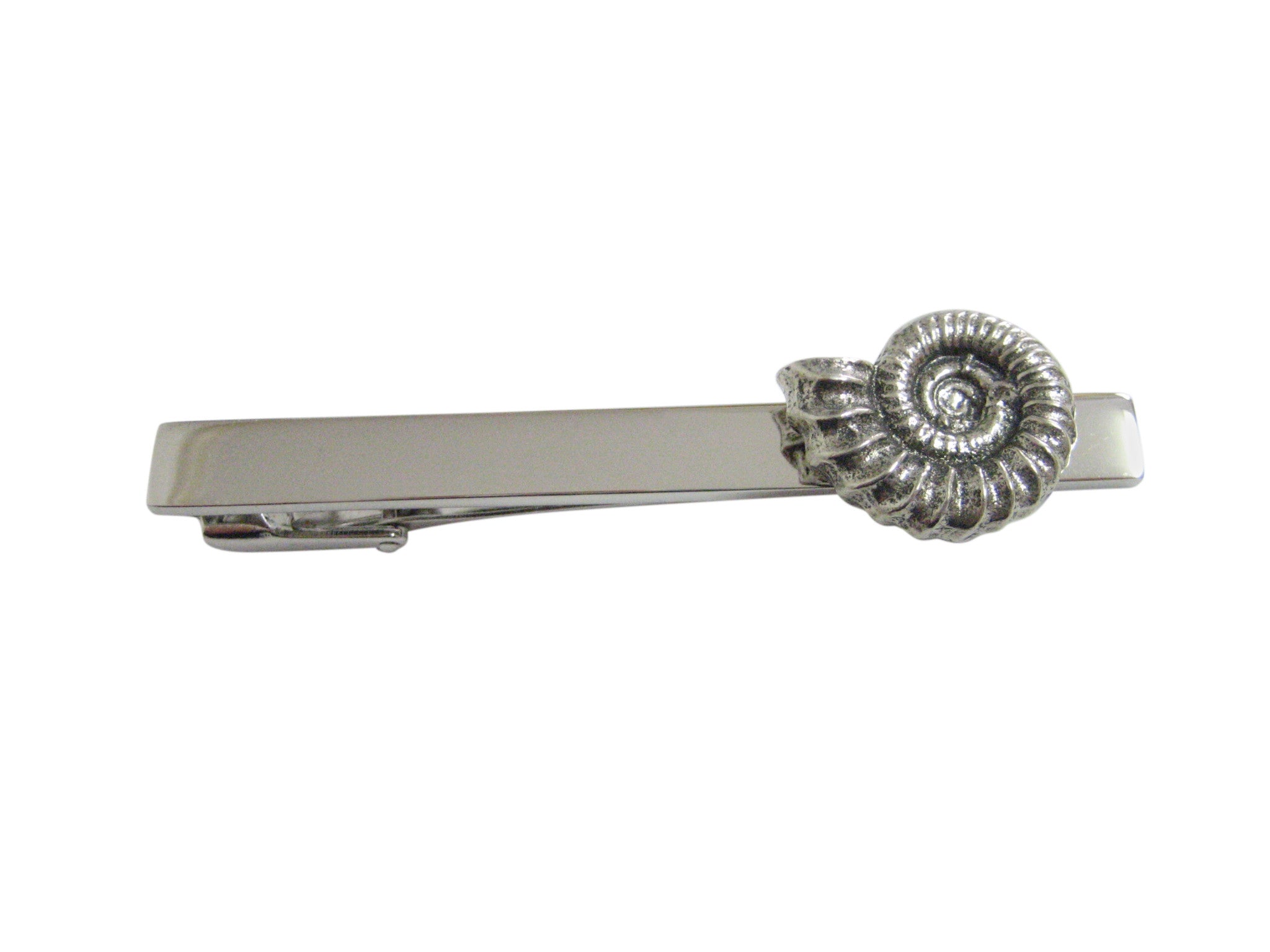 Silver Toned Ammonite Fossil Design Square Tie Clip