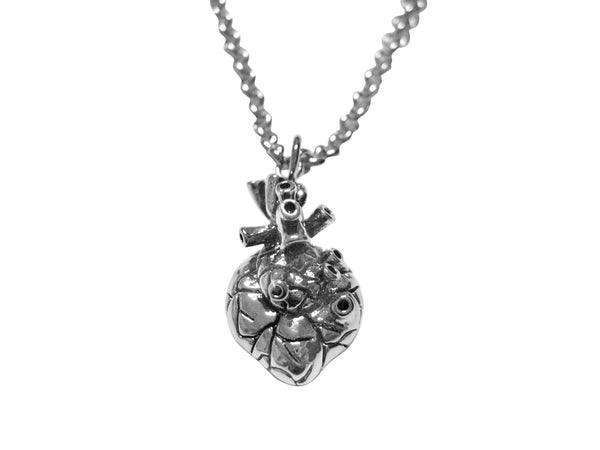 Silver Toned Anatomy Heart Pendant Necklace