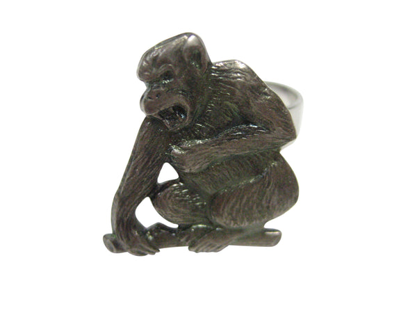 Silver Toned Angry Monkey Adjustable Size Fashion Ring
