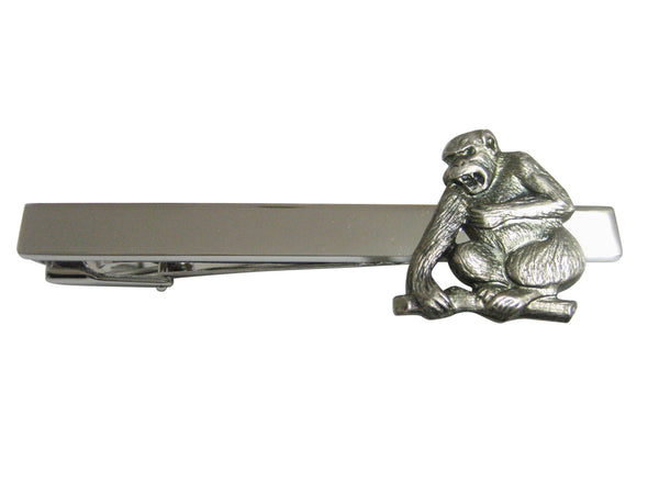Silver Toned Angry Monkey Pendant Square Tie Clip