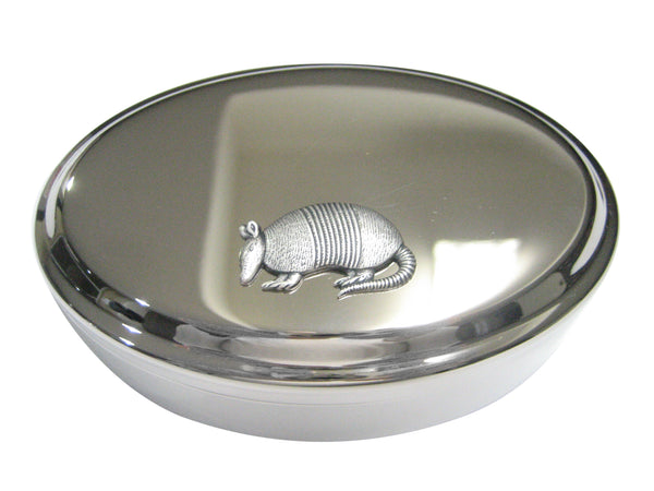 Silver Toned Armadillo Oval Trinket Jewelry Box