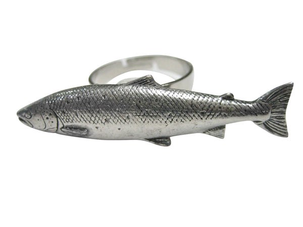 Silver Toned Atlantic Salmon Fish Adjustable Size Fashion Ring