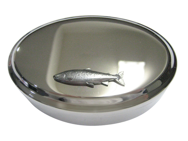 Silver Toned Atlantic Salmon Fish Oval Trinket Jewelry Box