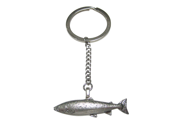 Silver Toned Atlantic Salmon Fish Pendant Keychain
