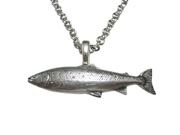 Silver Toned Atlantic Salmon Fish Pendant Necklace
