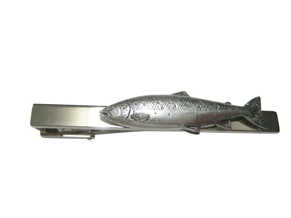 Silver Toned Atlantic Salmon Fish Square Tie Clip