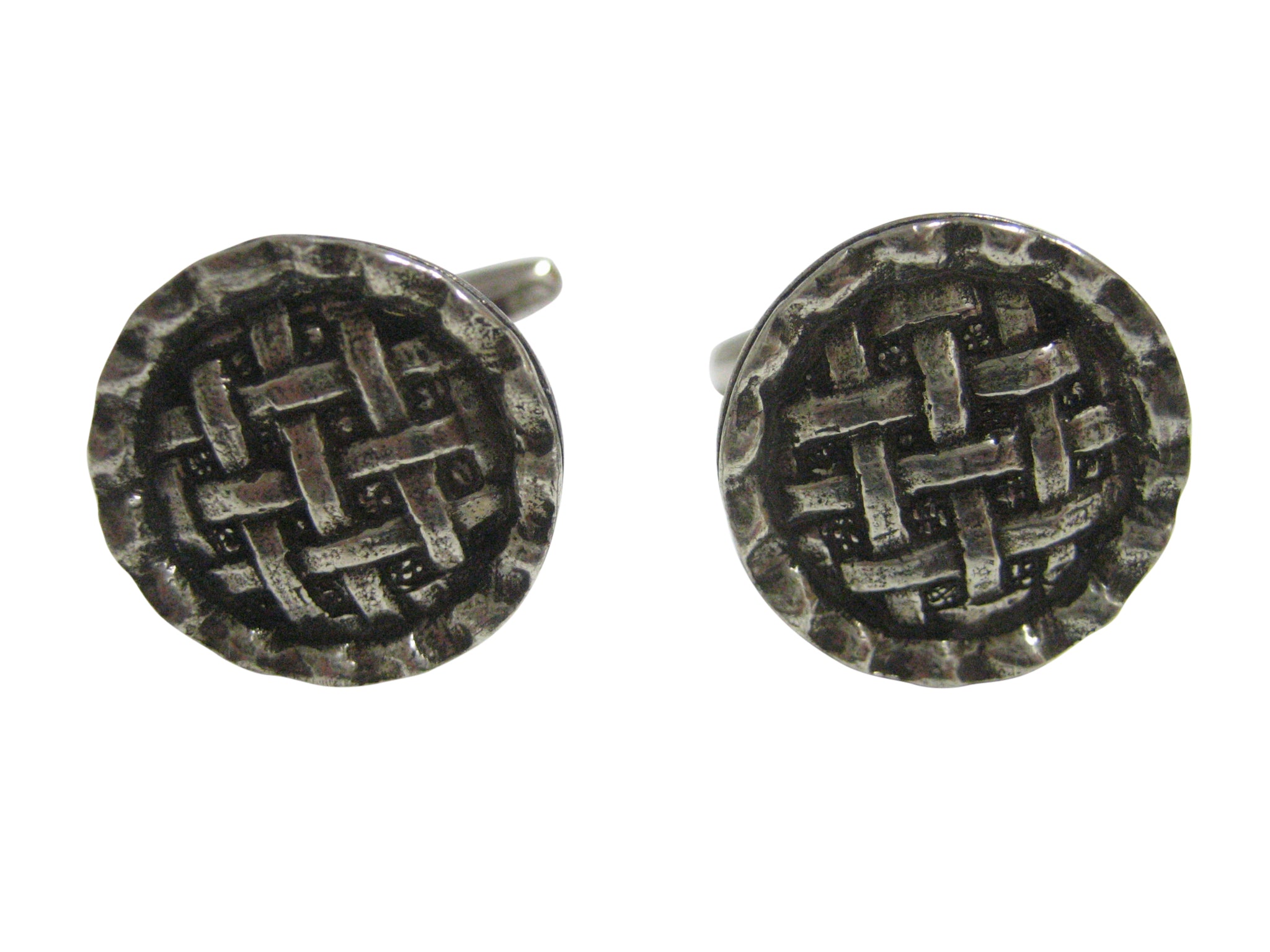 Silver Toned Bakery Lattice Pie Cufflinks