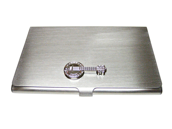 Silver Toned Banjo Musical Instrument Business Card Holder