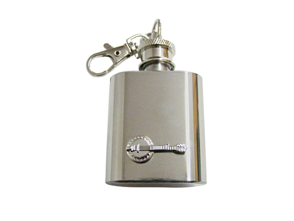 Silver Toned Banjo Musical Instrument Keychain Flask