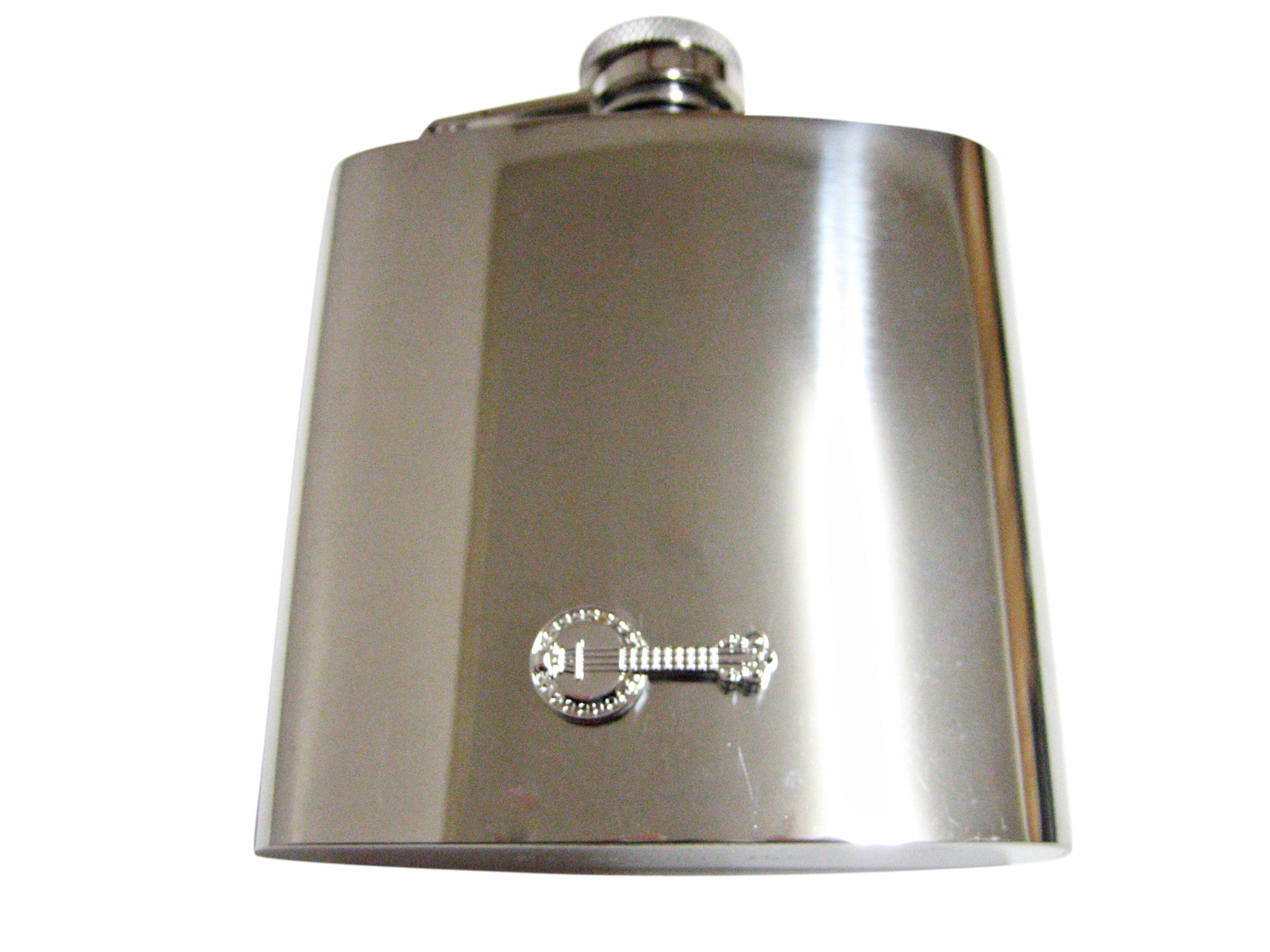 Silver Toned Banjo Musical Instrument 6 Oz. Stainless Steel Flask