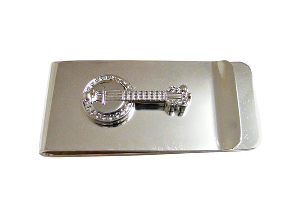 Silver Toned Banjo Musical Instrument Money Clip