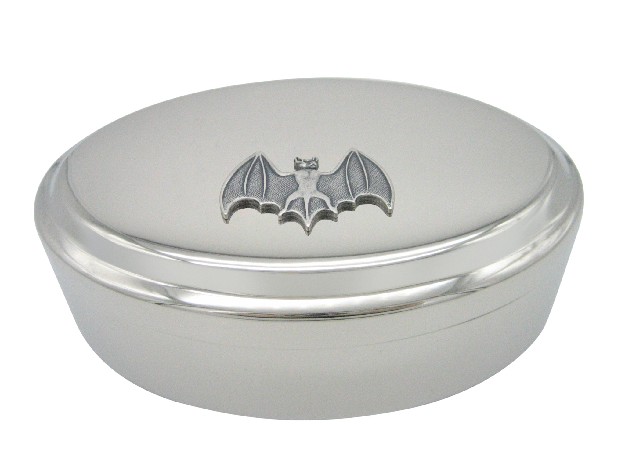 Silver Toned Bat Pendant Oval Trinket Jewelry Box