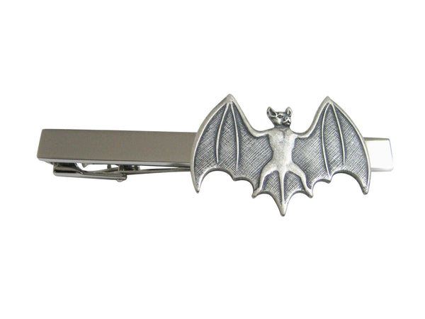 Silver Toned Bat Pendant Square Tie Clip